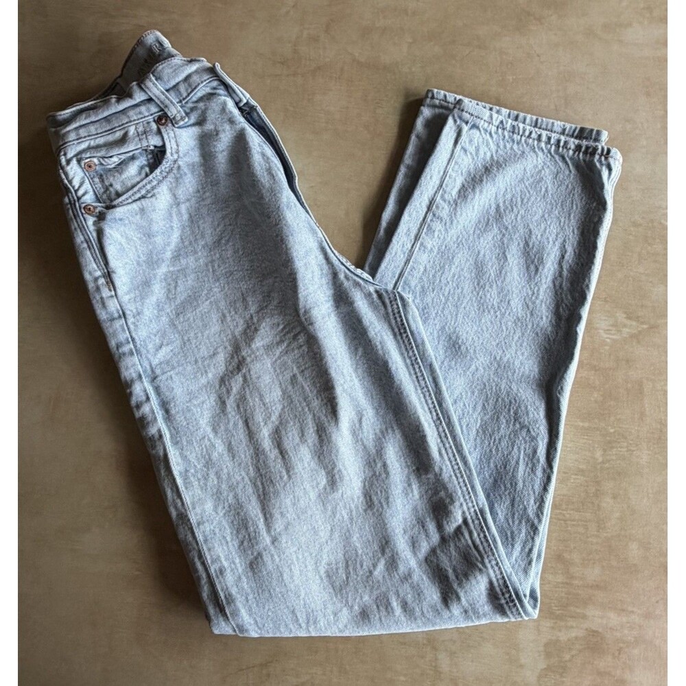 American Eagle Strigid Baggy Straight Light Wash Blue High Rise Size 0 SHORT